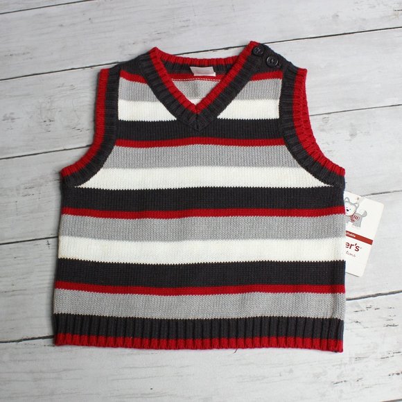 Carter's Baby Boy's Sleeveless Sweater Vest Size 9 Months Red Gray White - Picture 1 of 5